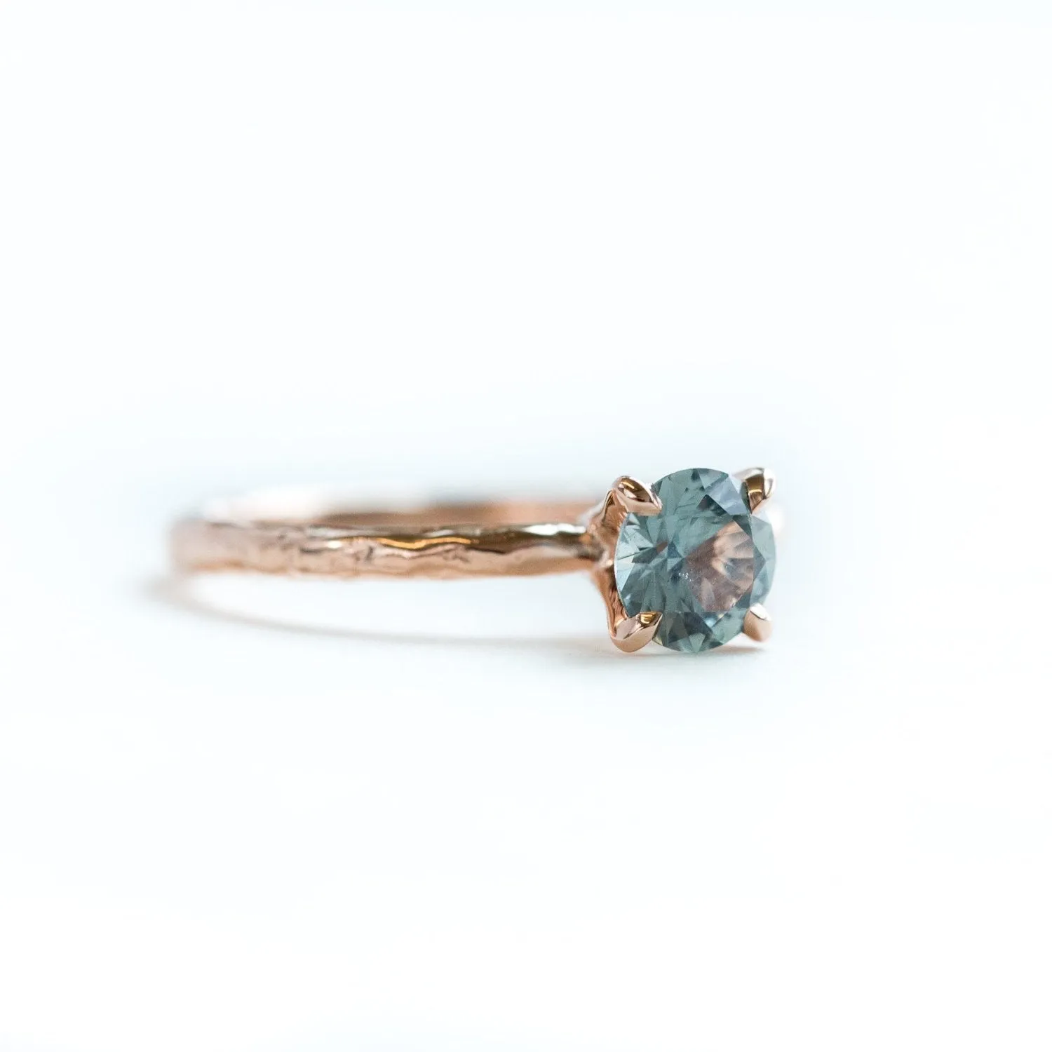 0.78ct Light Blue Green Montana Sapphire Solitaire Ring - Organic Carved Rose Gold 4 Prong- Teal Mermaid Sapphire