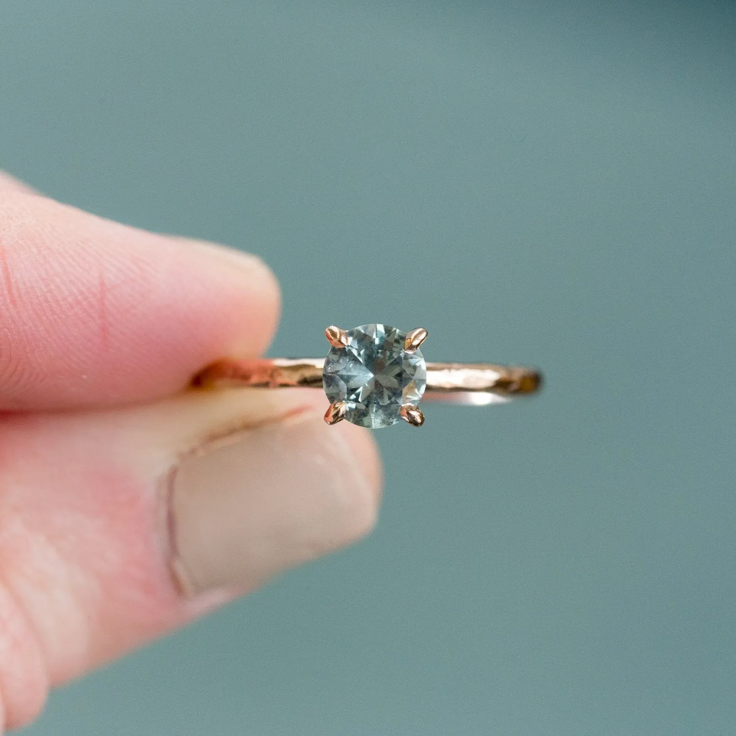 0.78ct Light Blue Green Montana Sapphire Solitaire Ring - Organic Carved Rose Gold 4 Prong- Teal Mermaid Sapphire