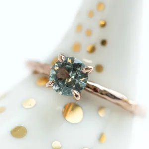 0.78ct Light Blue Green Montana Sapphire Solitaire Ring - Organic Carved Rose Gold 4 Prong- Teal Mermaid Sapphire