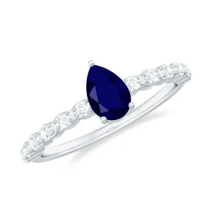 1 CT Minimal Blue Sapphire Solitaire Promise Ring with Diamond