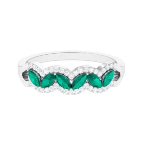 1 CT Minimal Marquise Shape Emerald Anniversary Ring with Diamond Accent