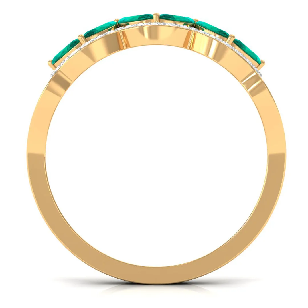 1 CT Minimal Marquise Shape Emerald Anniversary Ring with Diamond Accent