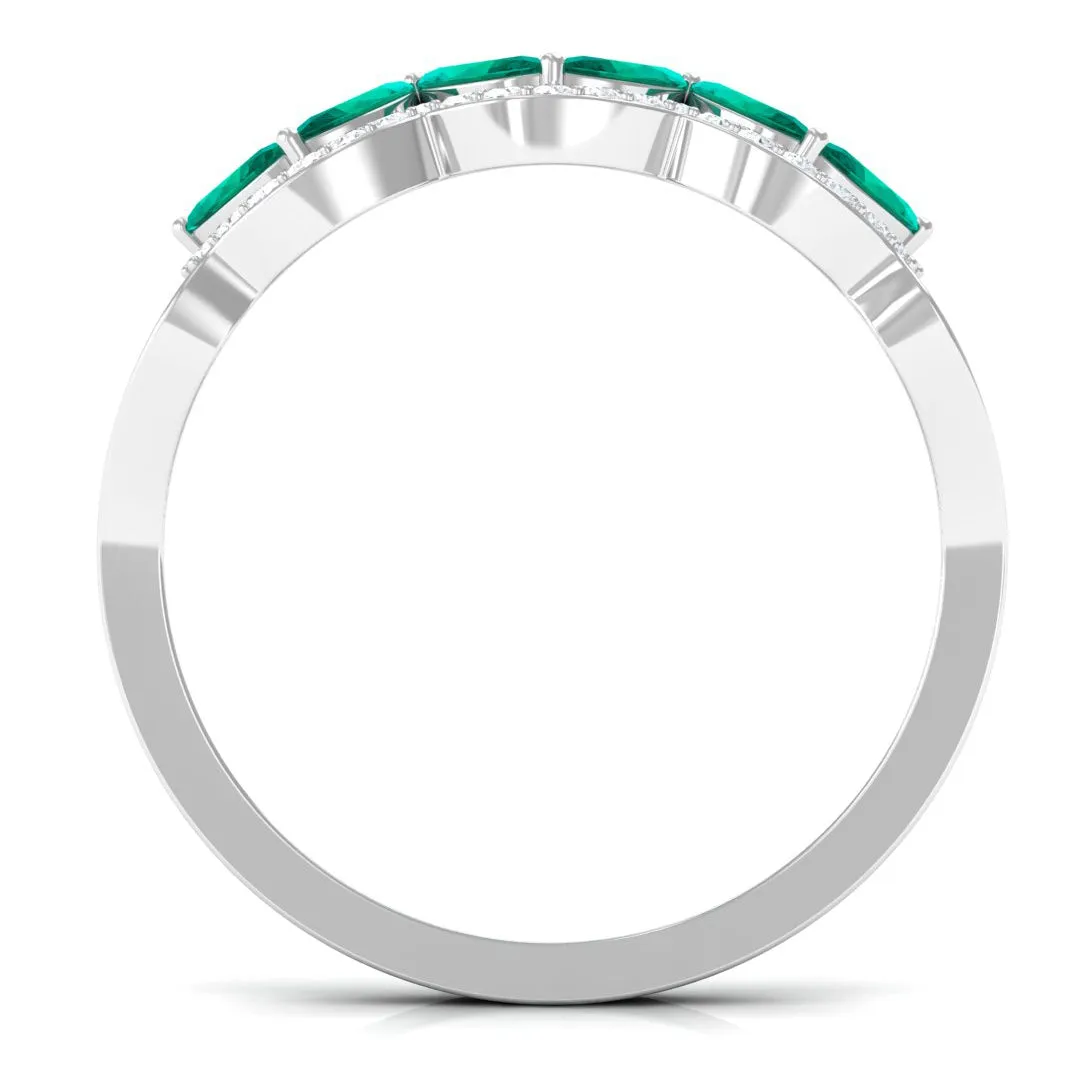 1 CT Minimal Marquise Shape Emerald Anniversary Ring with Diamond Accent