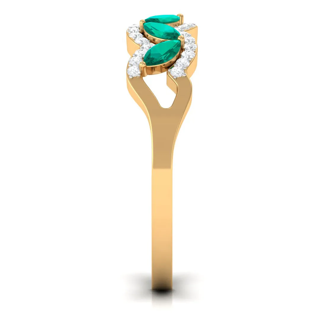 1 CT Minimal Marquise Shape Emerald Anniversary Ring with Diamond Accent