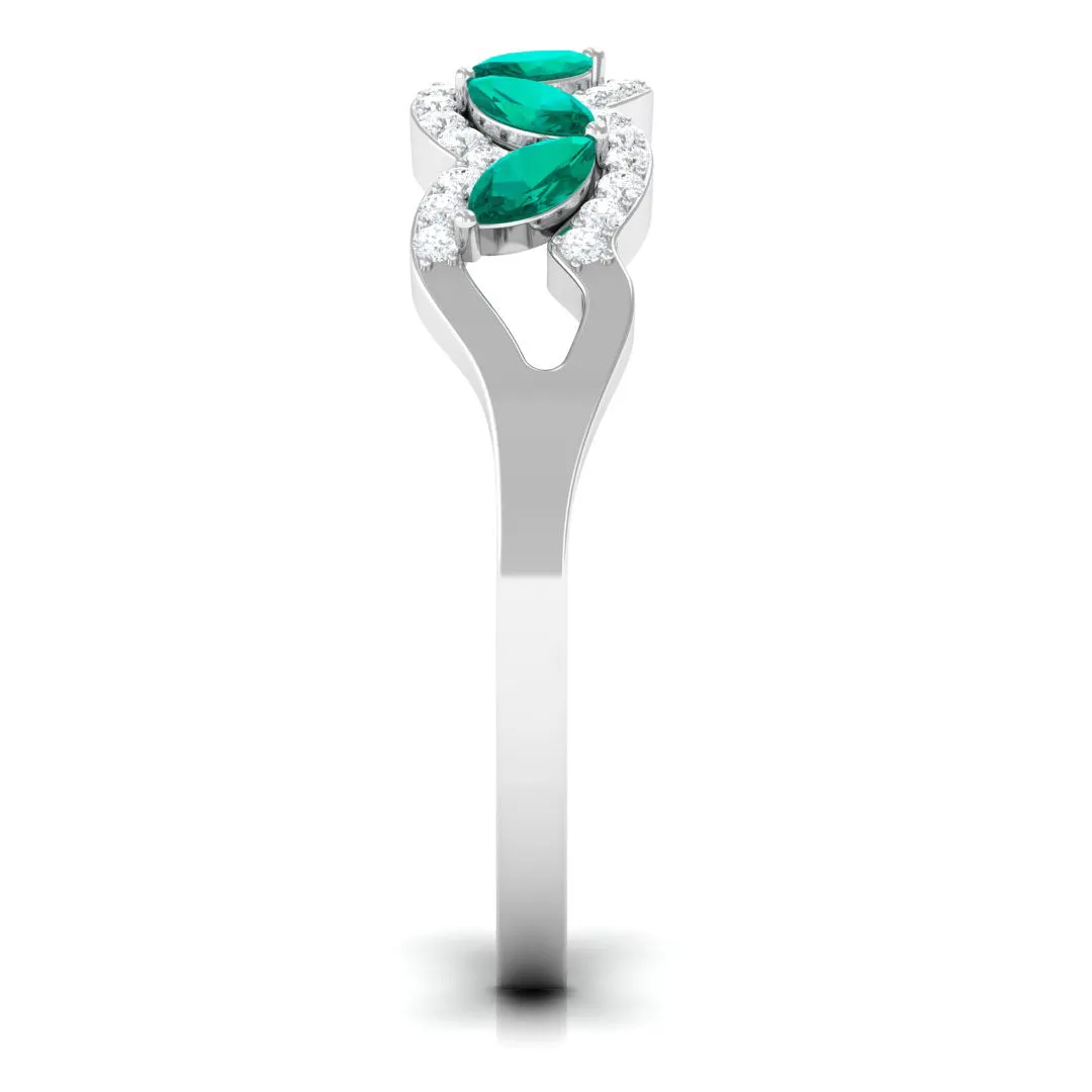 1 CT Minimal Marquise Shape Emerald Anniversary Ring with Diamond Accent