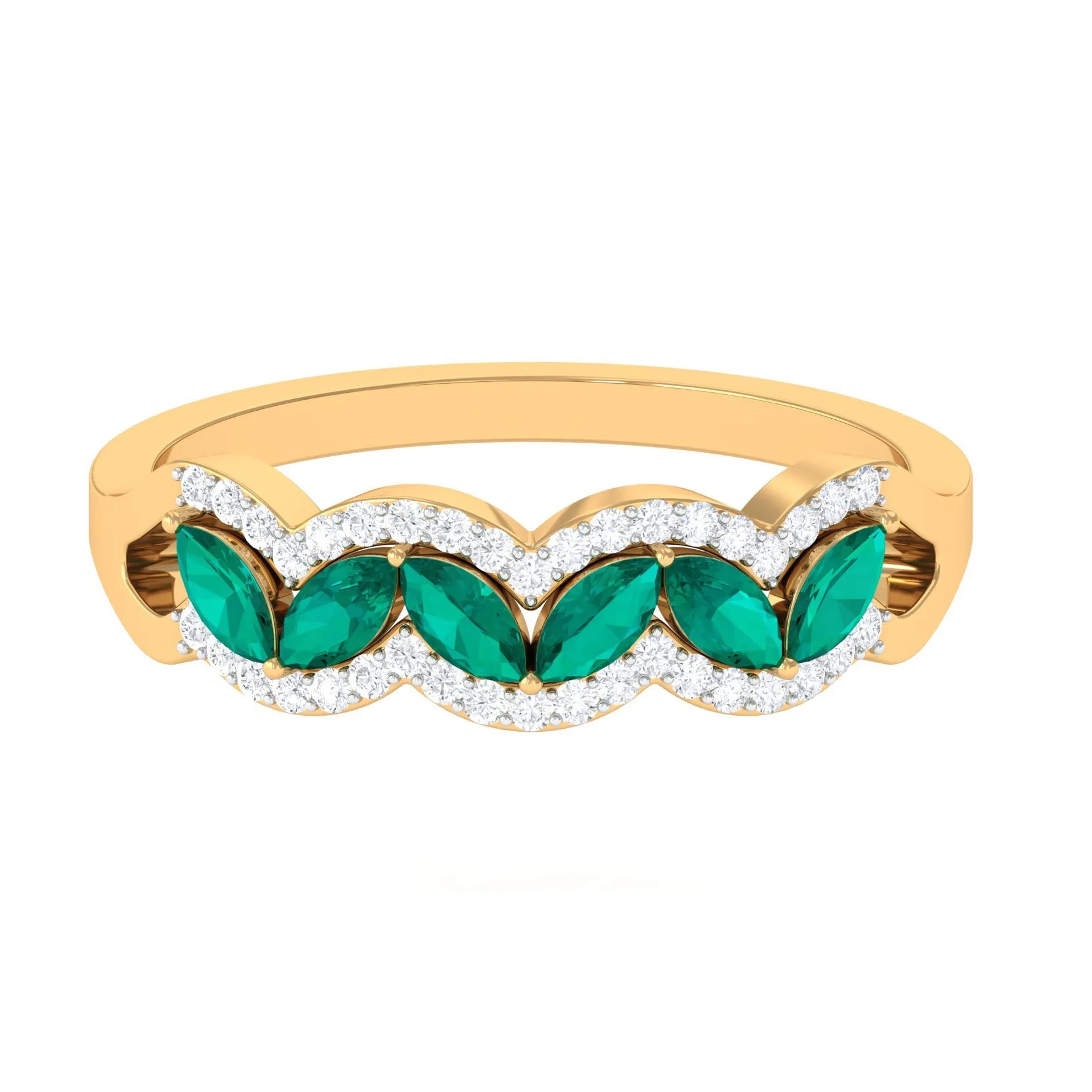 1 CT Minimal Marquise Shape Emerald Anniversary Ring with Diamond Accent