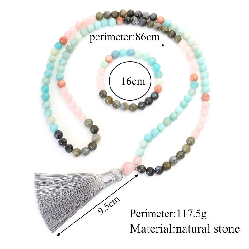 108 Mala Beads Amazonite Black Glitter Stone Positive Tassel Bracelet (Extra 30% Off | USE CODE: FS30)