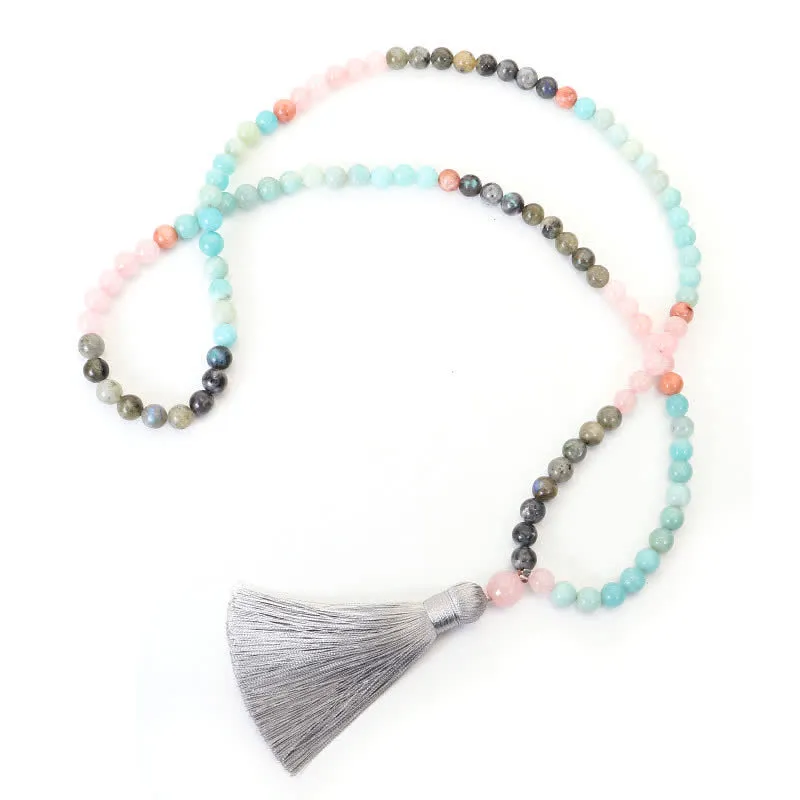 108 Mala Beads Amazonite Black Glitter Stone Positive Tassel Bracelet (Extra 30% Off | USE CODE: FS30)