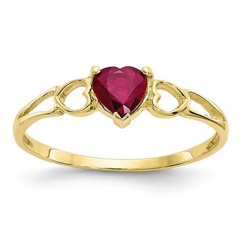 10KT GOLD HEART RUBY BIRTHSTONE RING