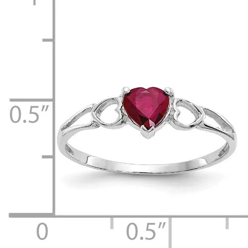 10KT GOLD HEART RUBY BIRTHSTONE RING