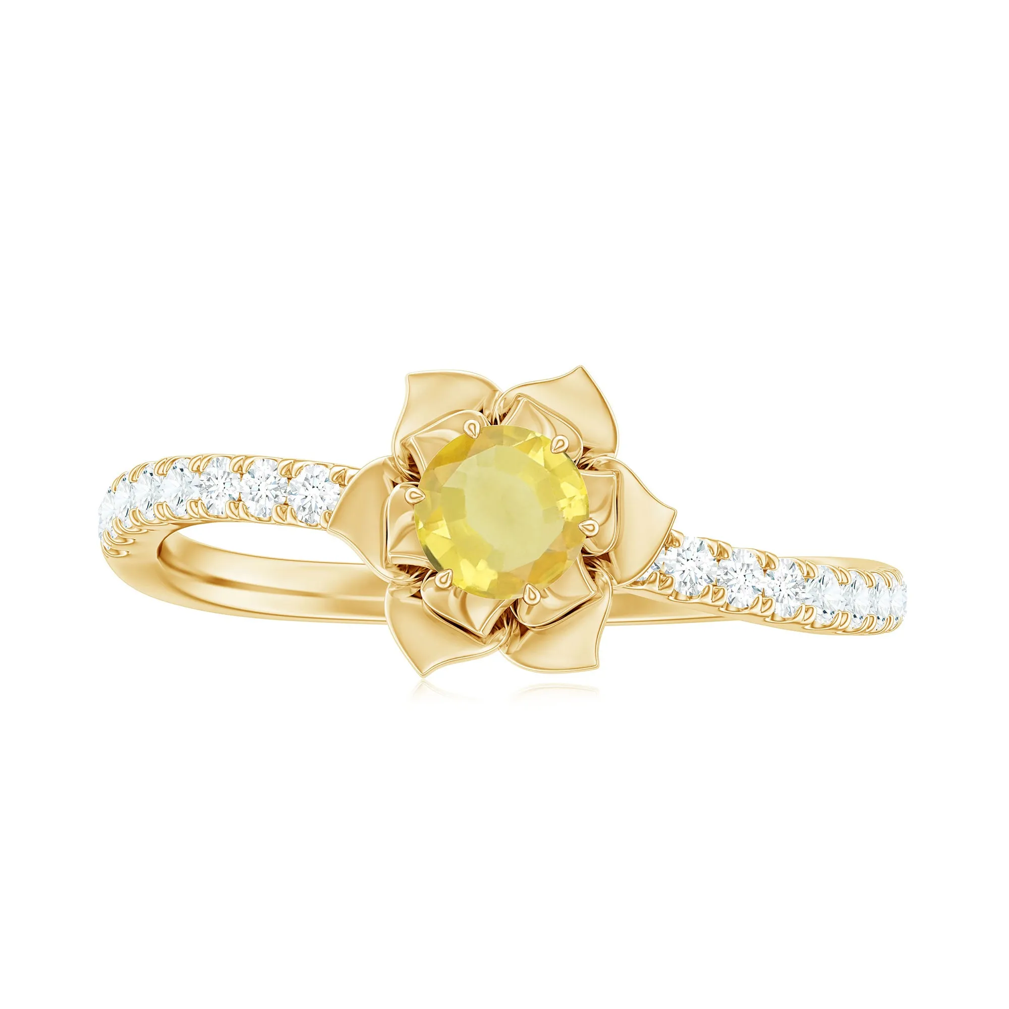 1/2 CT Yellow Sapphire and Diamond Flower Engagement Ring