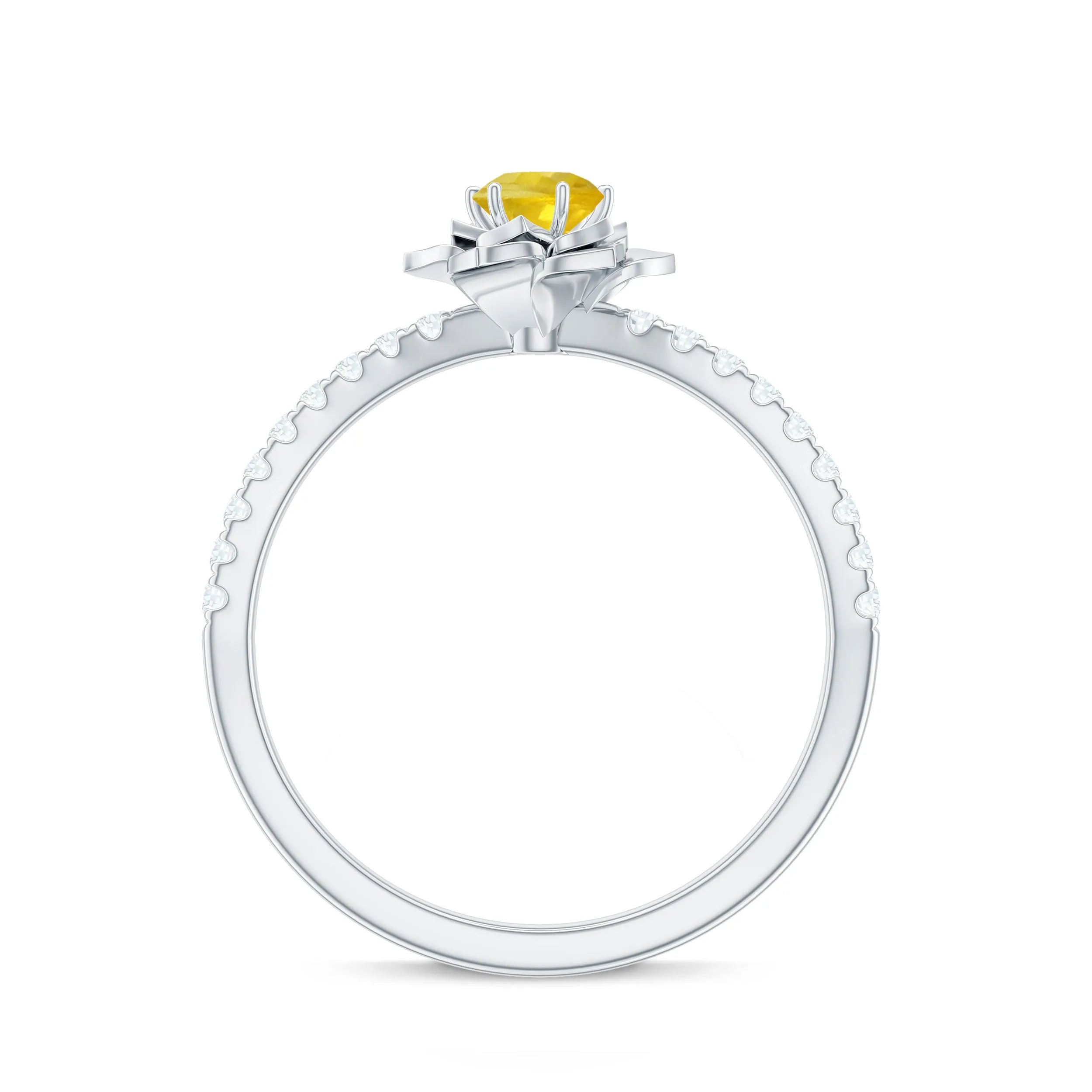 1/2 CT Yellow Sapphire and Diamond Flower Engagement Ring