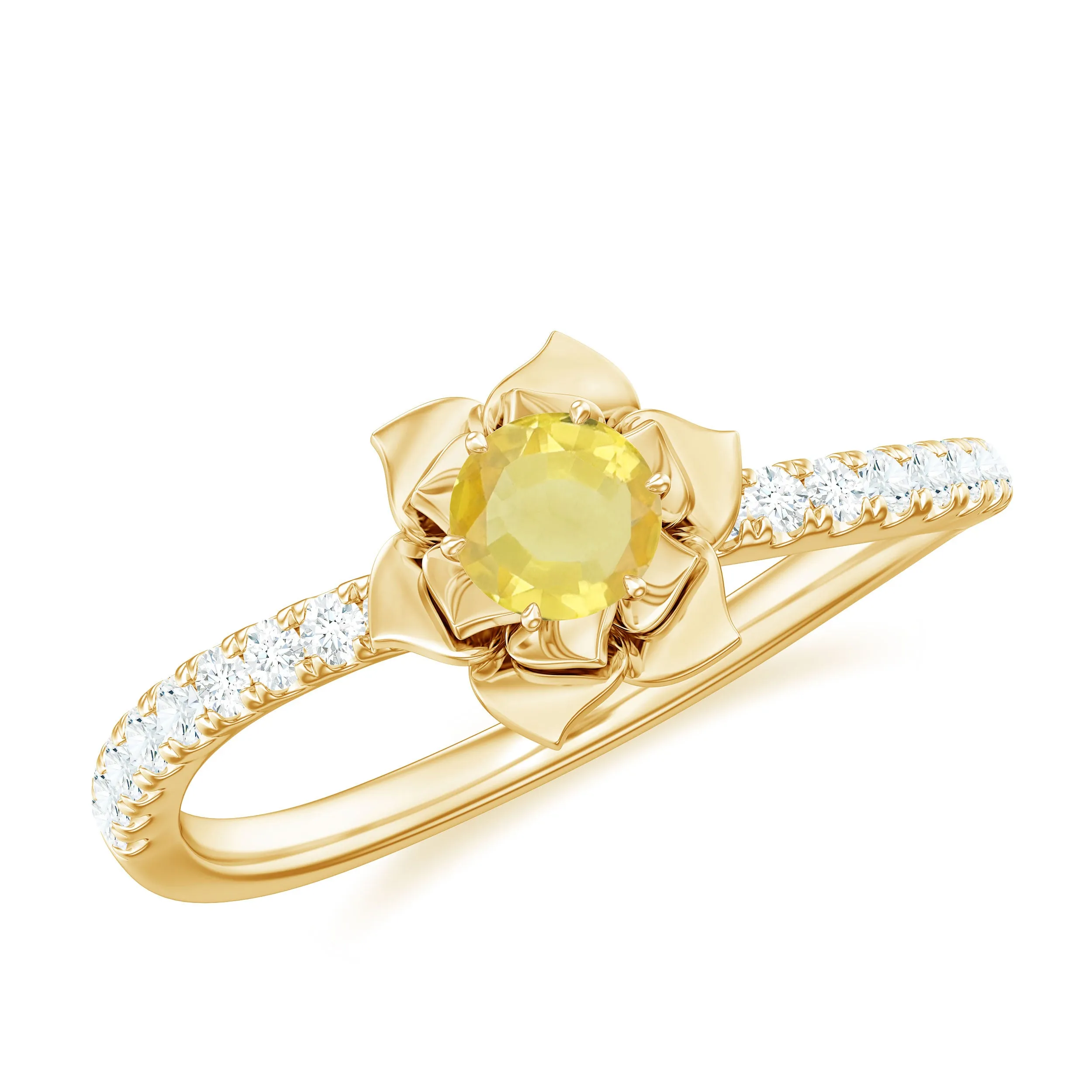 1/2 CT Yellow Sapphire and Diamond Flower Engagement Ring