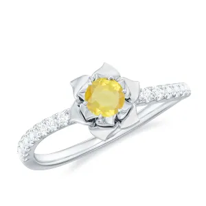 1/2 CT Yellow Sapphire and Diamond Flower Engagement Ring