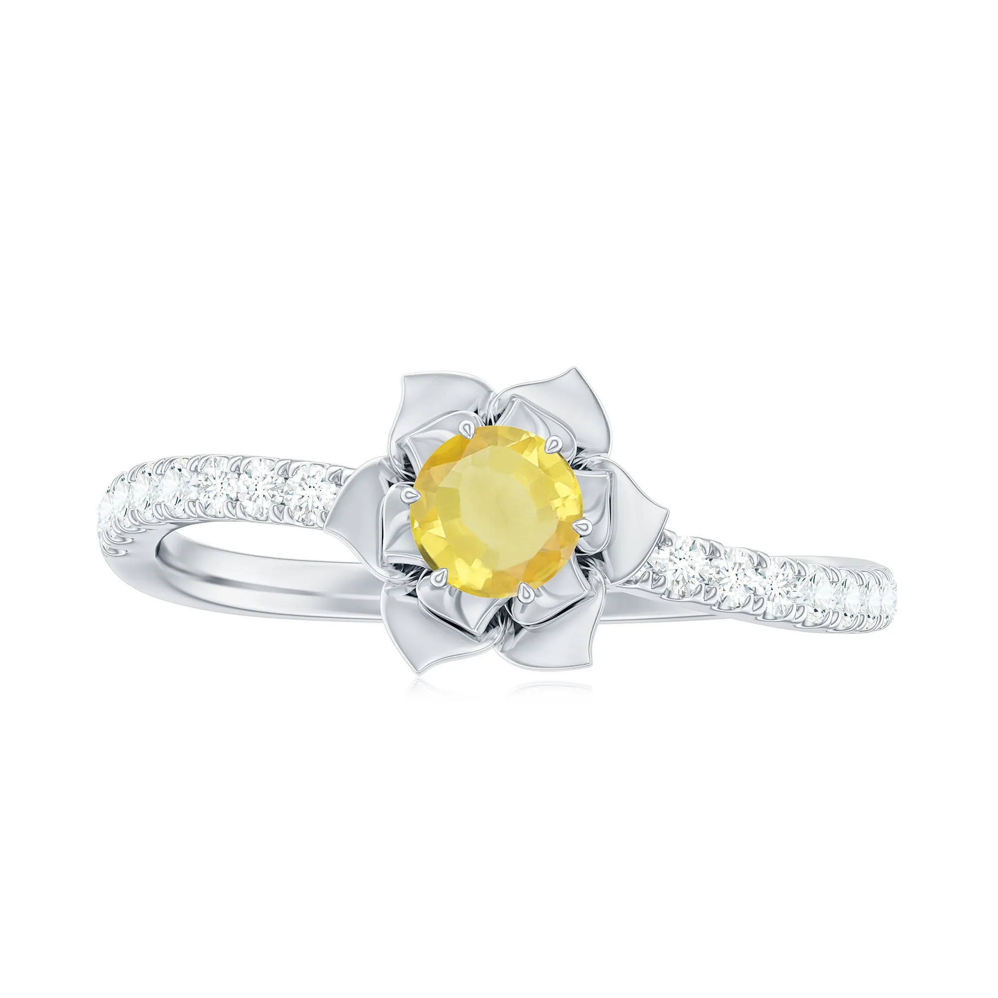 1/2 CT Yellow Sapphire and Diamond Flower Engagement Ring