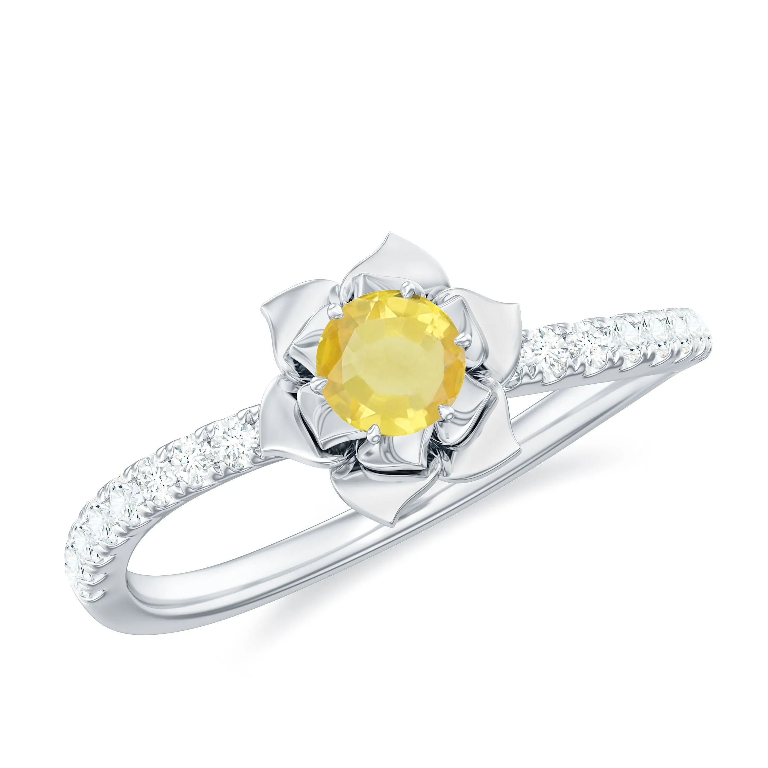 1/2 CT Yellow Sapphire and Diamond Flower Engagement Ring