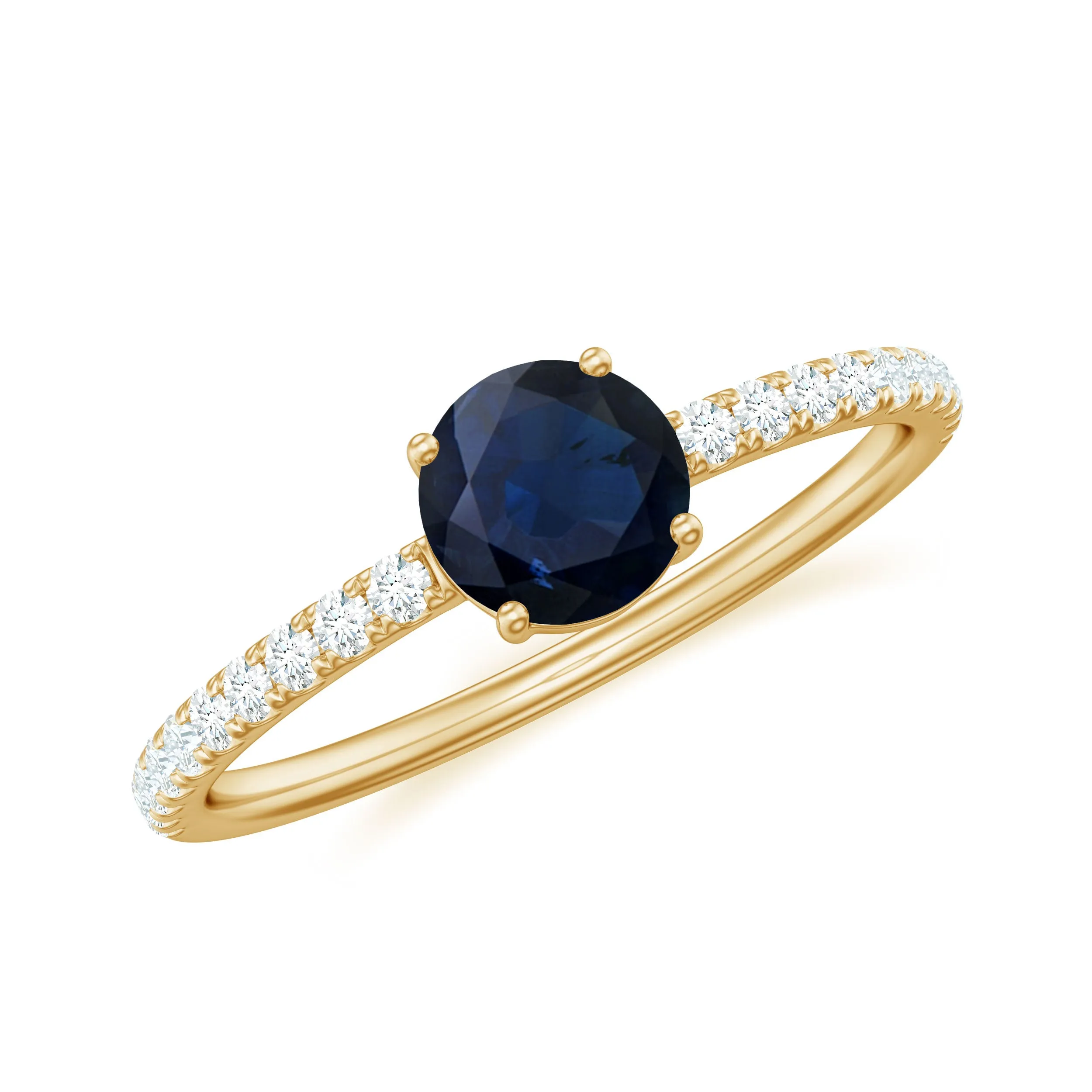 1.25 CT Blue Sapphire Minimal Solitaire Ring with Diamond Side Stones