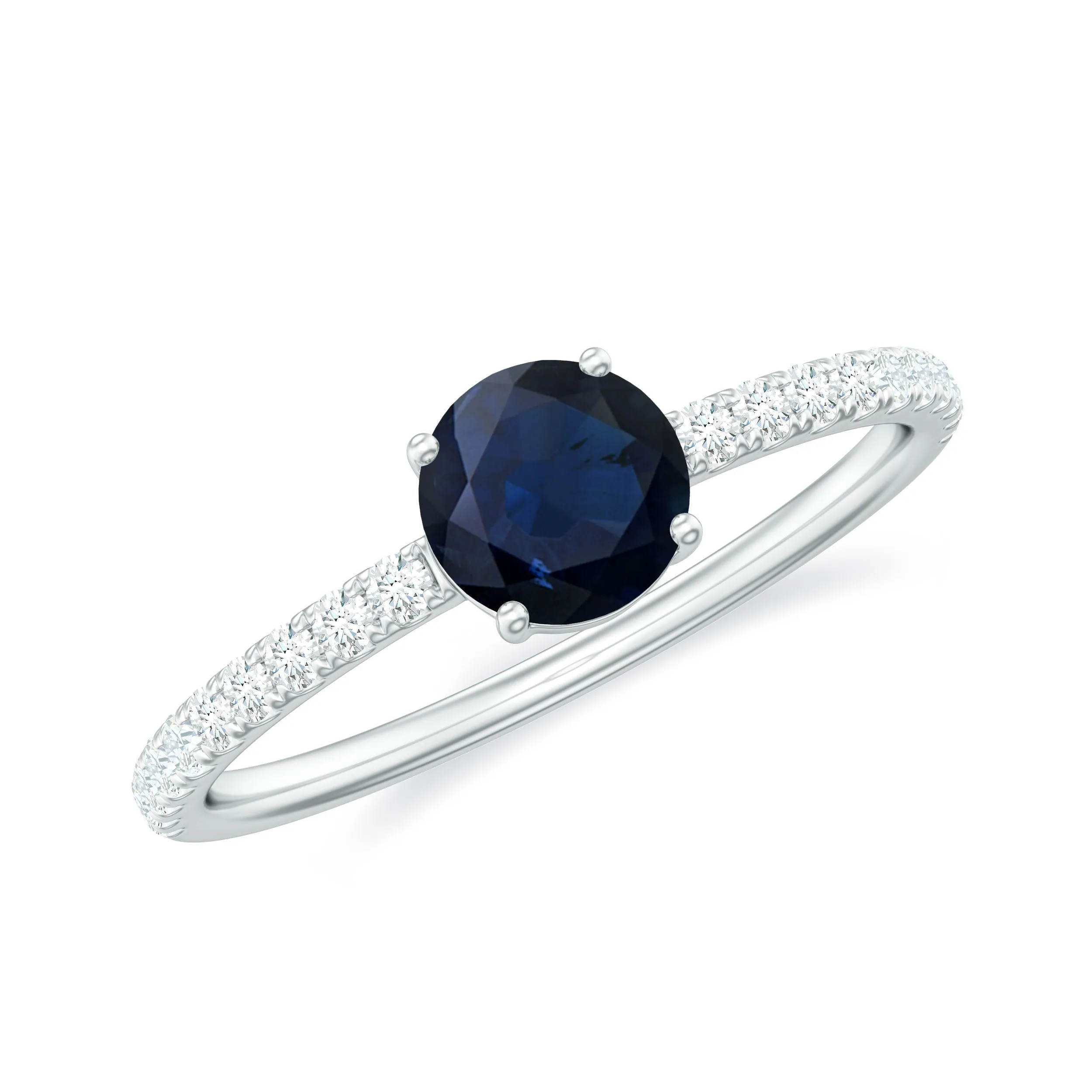 1.25 CT Blue Sapphire Minimal Solitaire Ring with Diamond Side Stones