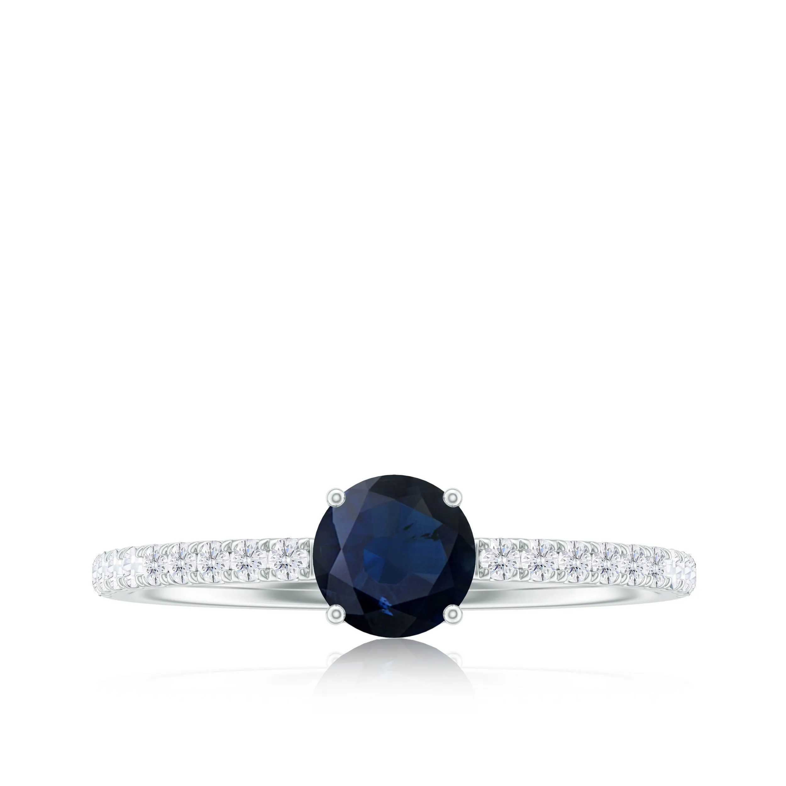 1.25 CT Blue Sapphire Minimal Solitaire Ring with Diamond Side Stones