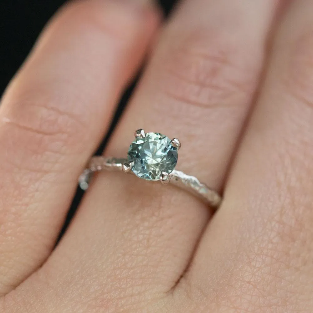 1.34ct Seafoam Green Round Montana Sapphire in 14k White Gold Evergreen Solitaire Engagement Ring