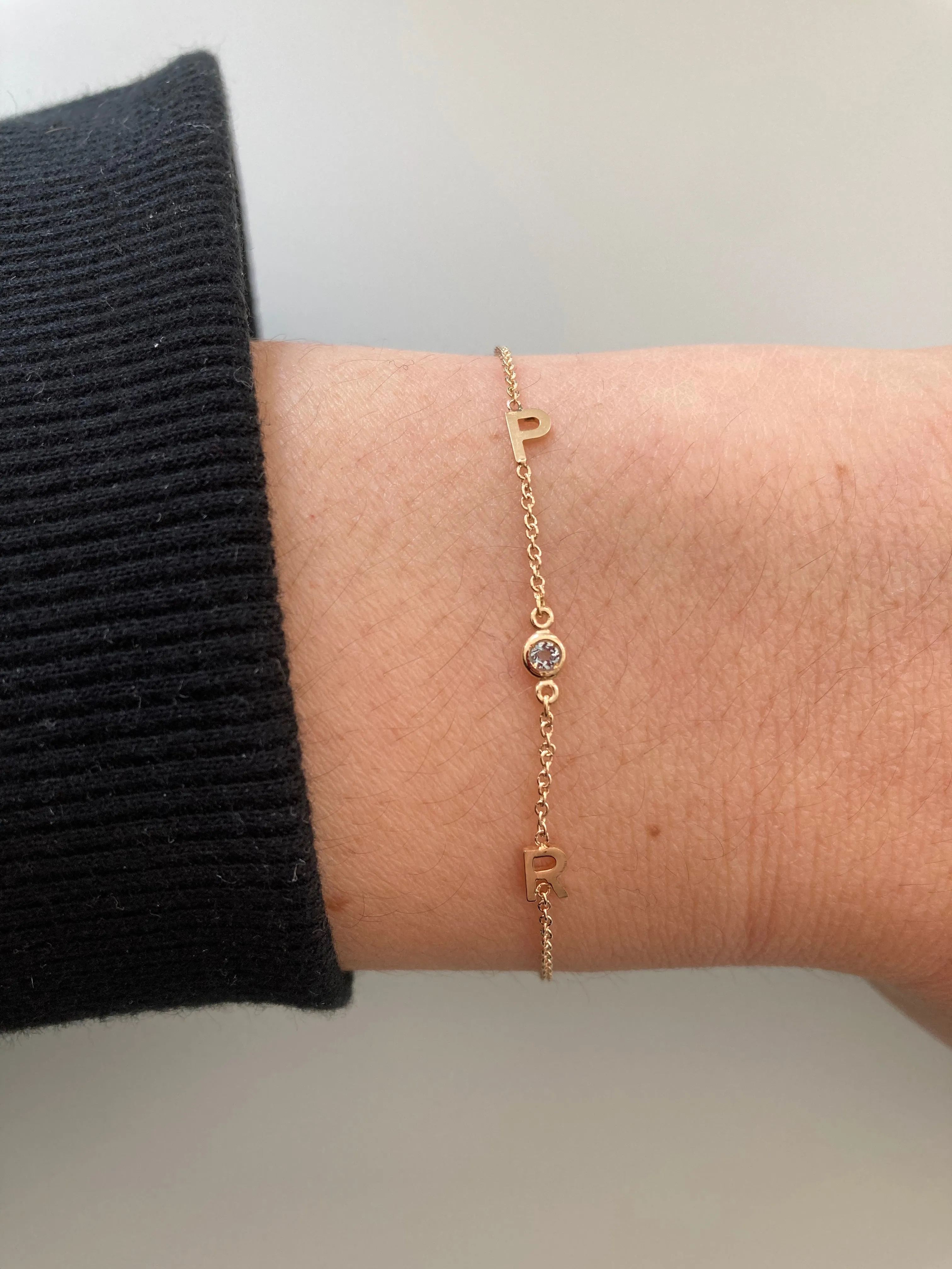 14 Karat Gold Initial and Birthstone Bracelet