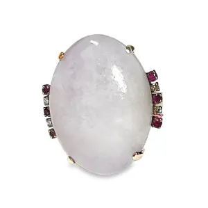 14 Yellow Gold, Lavender Jade, Ruby, & Diamond Ring Size 8