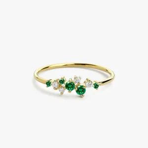 14k Emerald and Diamond Cluster Ring