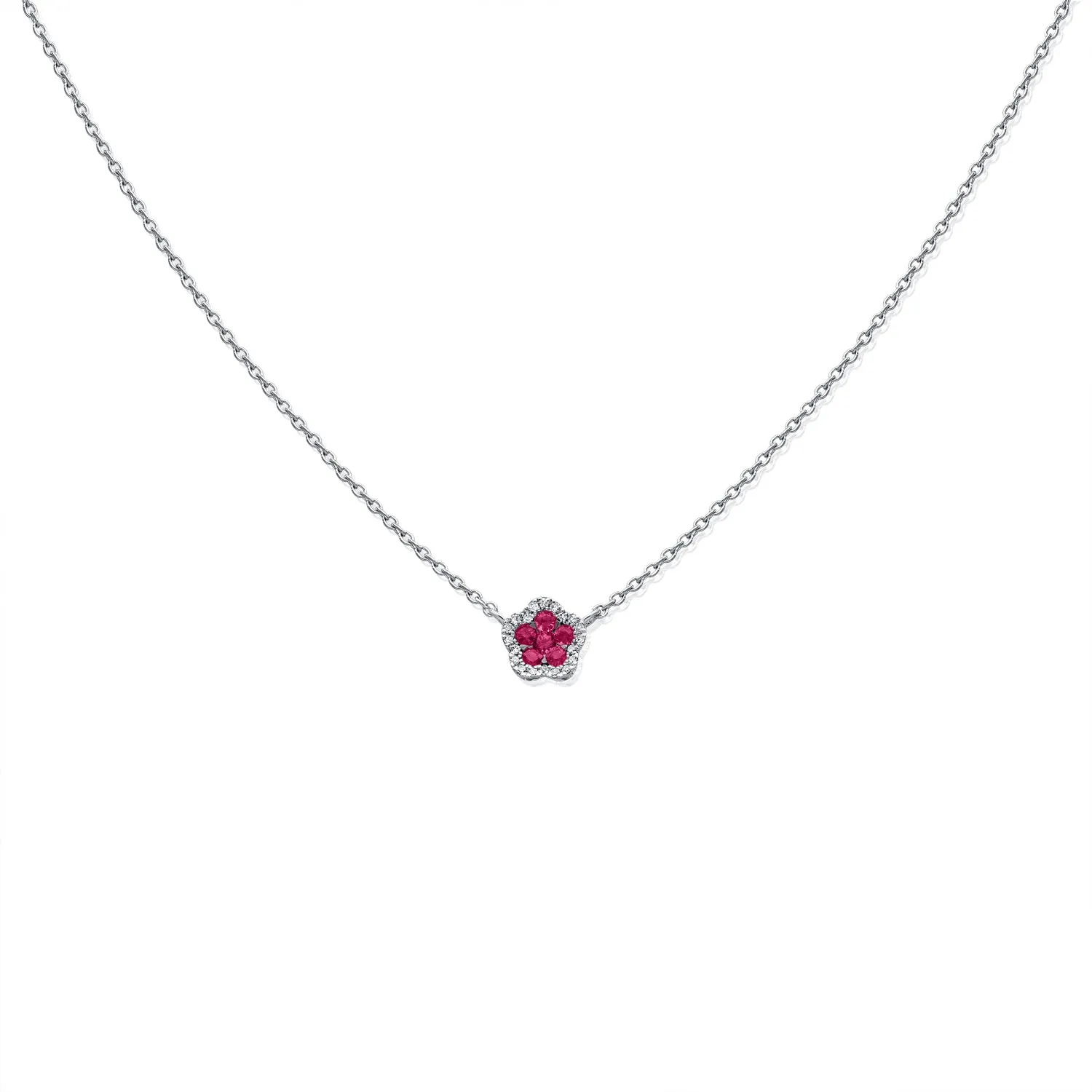 14K Gold Pink Sapphire & Diamond Flower Necklace