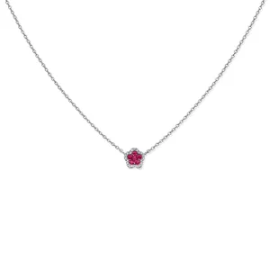 14K Gold Pink Sapphire & Diamond Flower Necklace