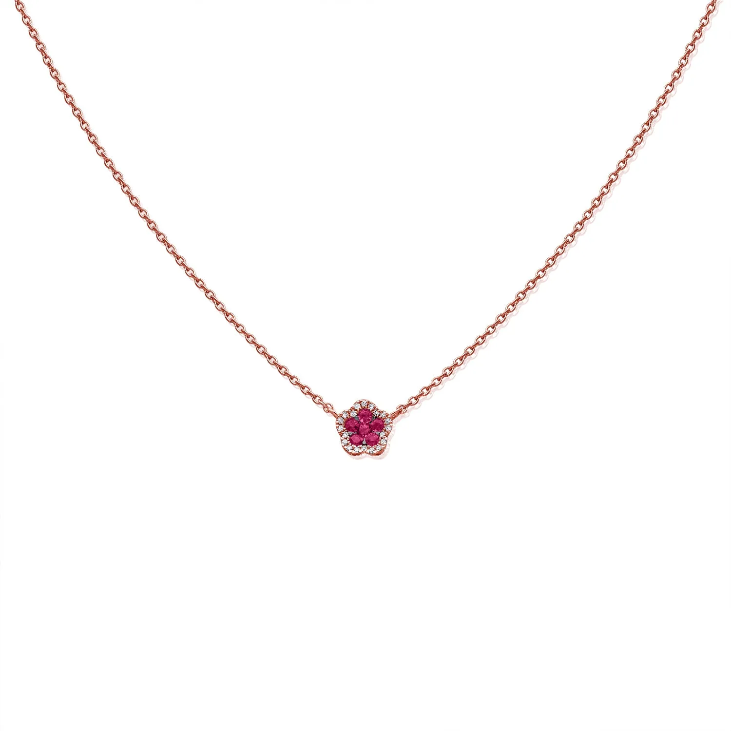 14K Gold Pink Sapphire & Diamond Flower Necklace