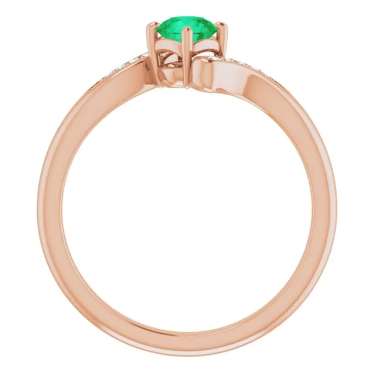 14K Rose Natural Emerald & .04 CTW Natural Diamond Ring