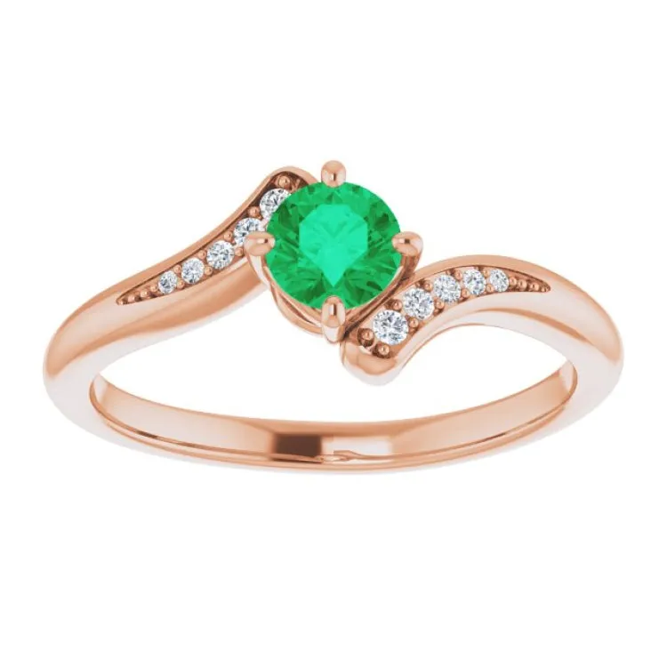 14K Rose Natural Emerald & .04 CTW Natural Diamond Ring