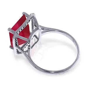 14K Solid White Gold Ring w/ Natural Black Diamonds & Ruby