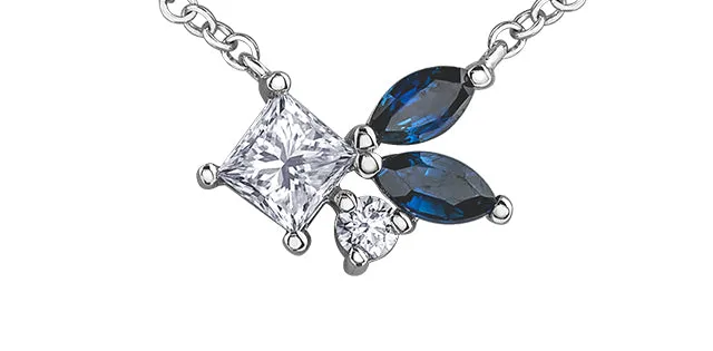 14k White Gold Blue Sapphire and Canadian Diamond "Shooting Star" Pendant