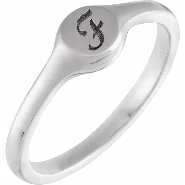 14K White Gold Round Petite Signet Ring