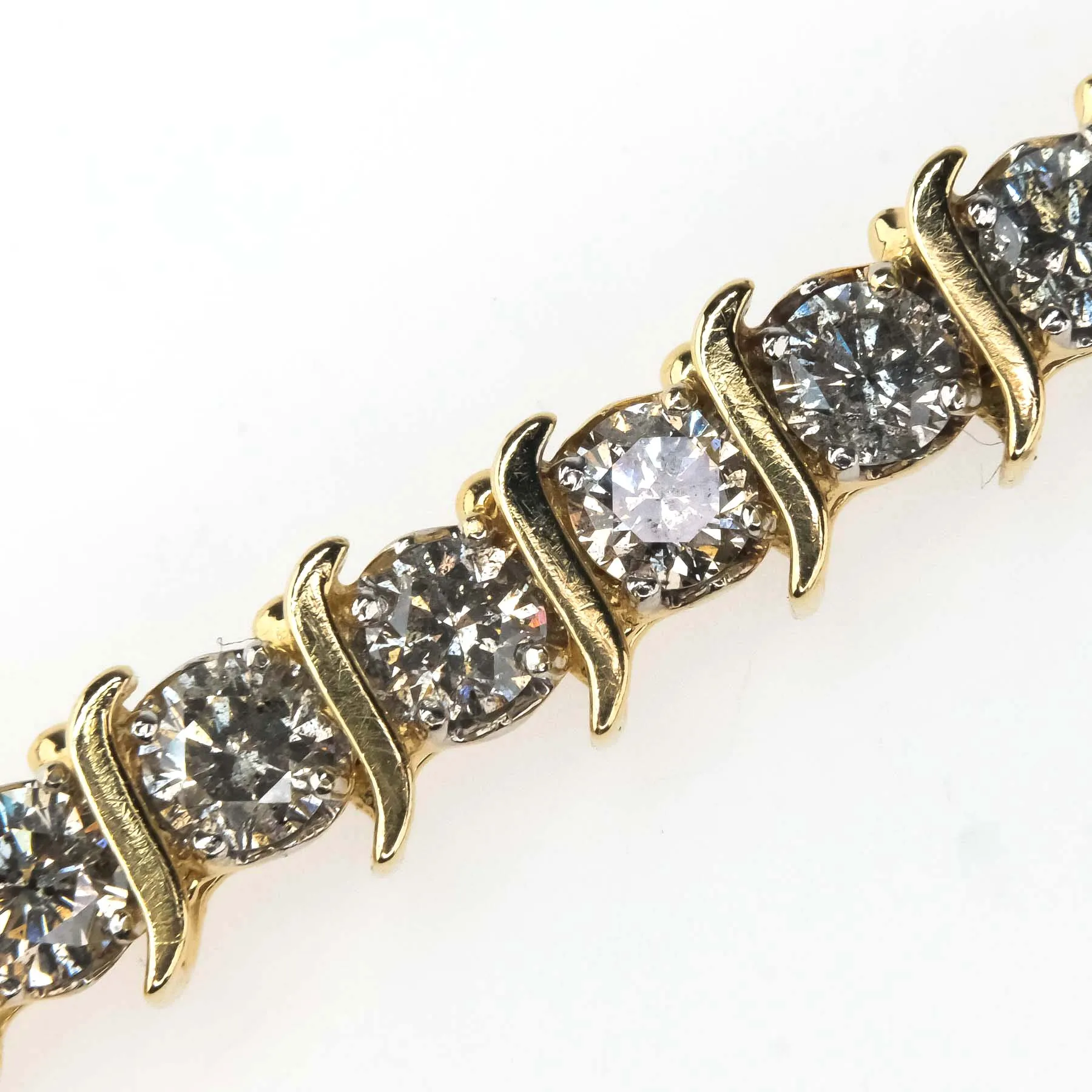 14K Yellow Gold 8.80ctw Round Diamond S Link 7" Tennis Bracelet