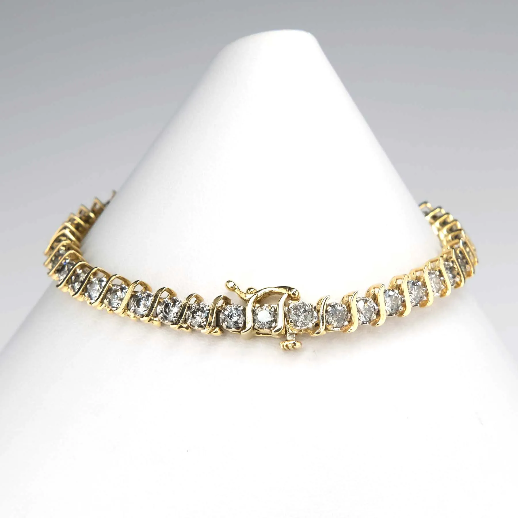 14K Yellow Gold 8.80ctw Round Diamond S Link 7" Tennis Bracelet