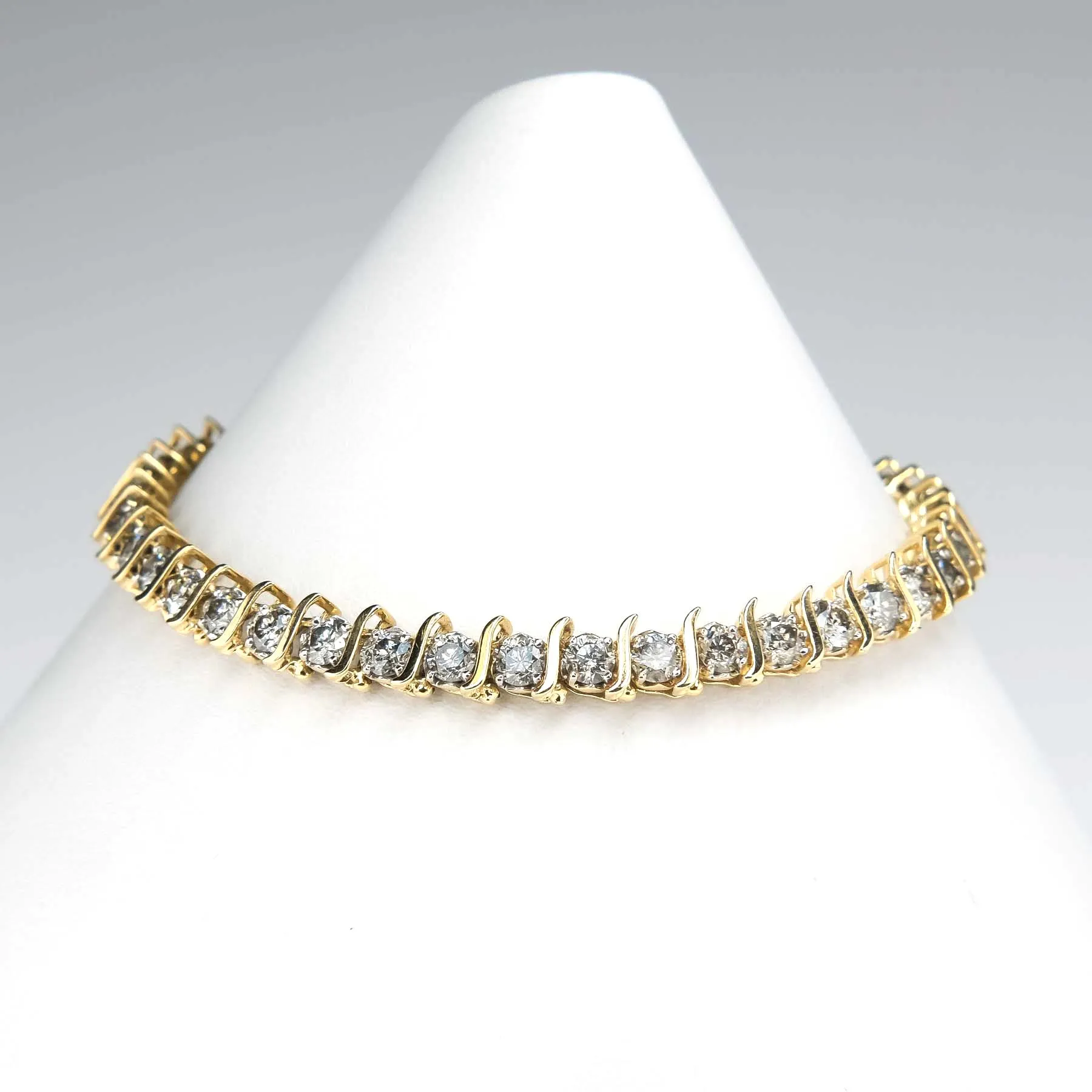 14K Yellow Gold 8.80ctw Round Diamond S Link 7" Tennis Bracelet