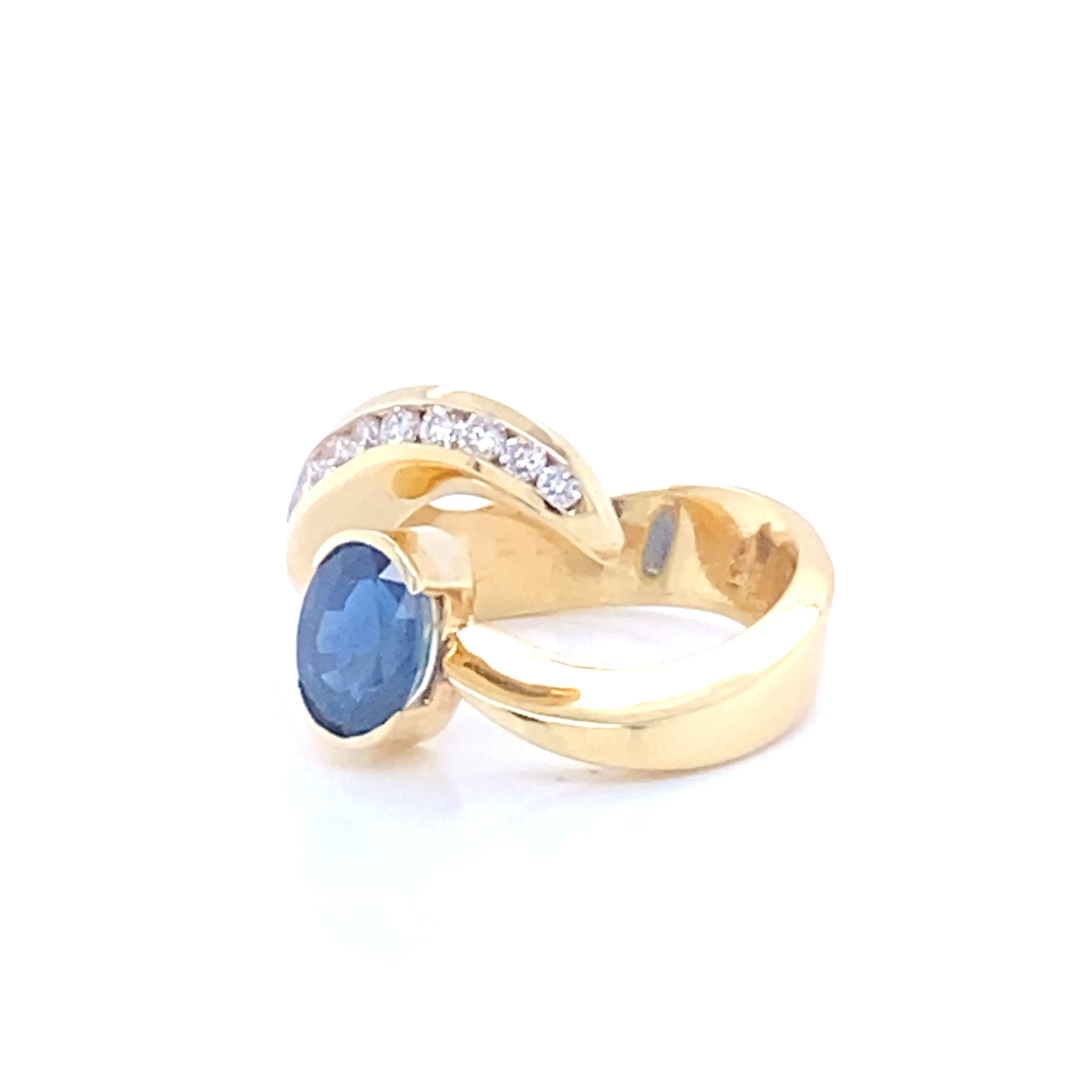 14K Yellow Gold Sapphire & Diamond Estate Free Form Ring