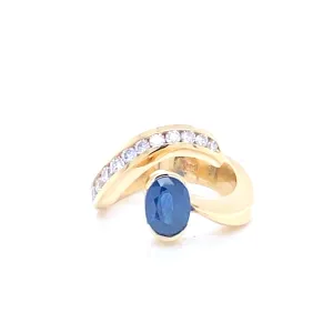 14K Yellow Gold Sapphire & Diamond Estate Free Form Ring