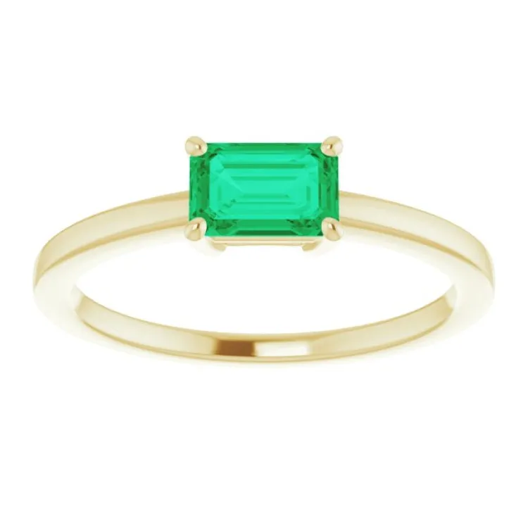 14K Yellow Lab-Grown Emerald Ring