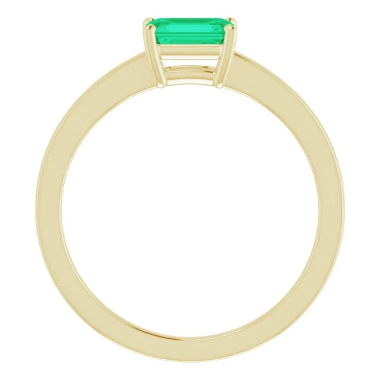 14K Yellow Lab-Grown Emerald Ring