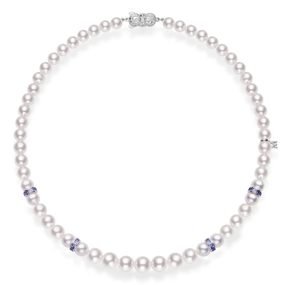 18K Gold Akoya Pearl and Sapphire Strand Necklace