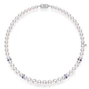 18K Gold Akoya Pearl and Sapphire Strand Necklace