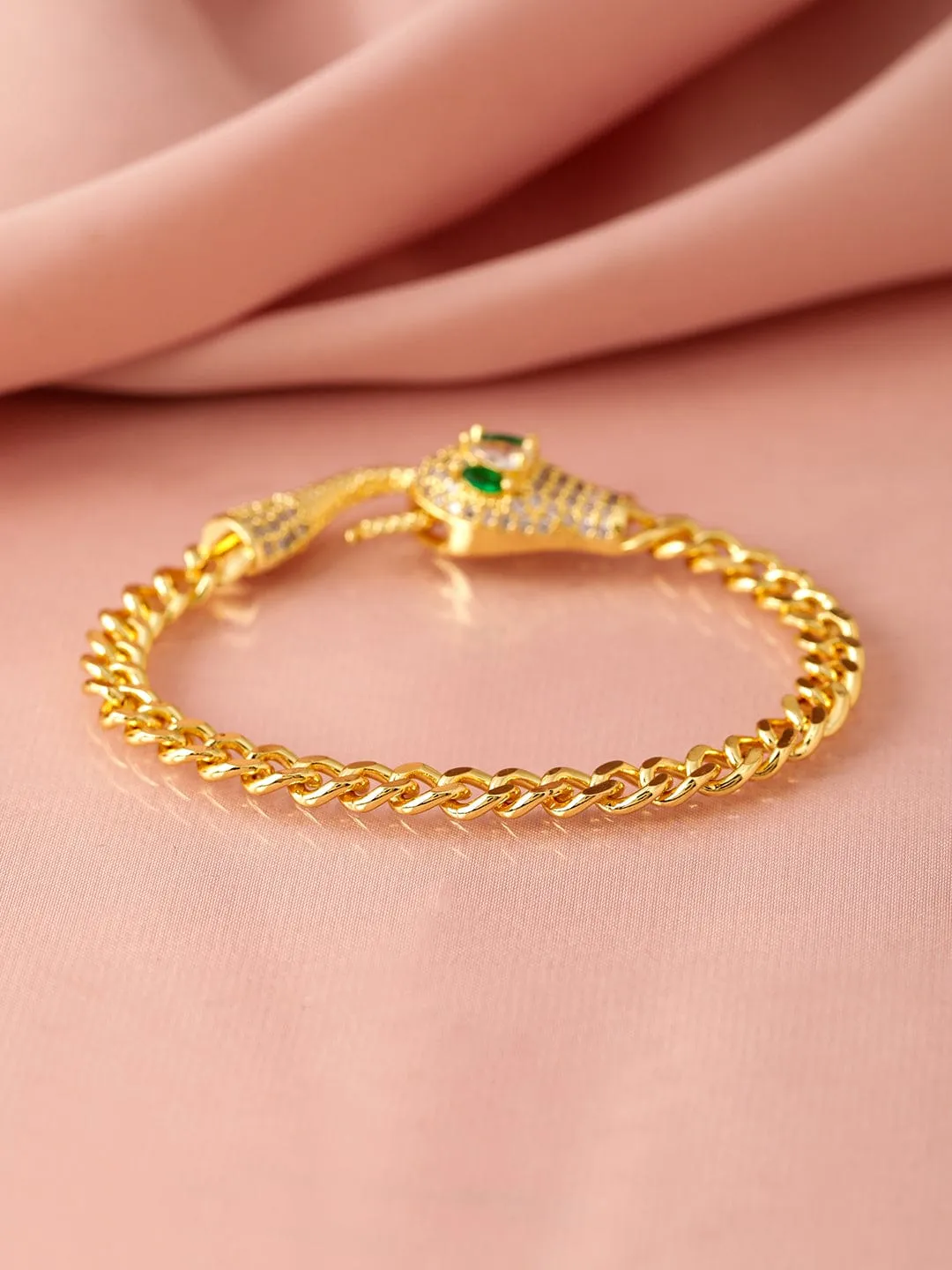 18K Gold-Plated Stainless Steel Tarnish-Free Waterproof Emerald & CZ Snake Bracelet