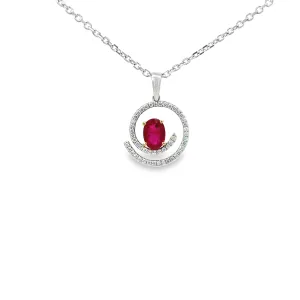 18k White Gold Burmese Ruby And Diamond Pendant