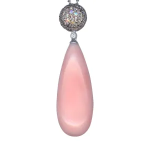 18K White Gold Teardrop Coral and Diamond Pendant