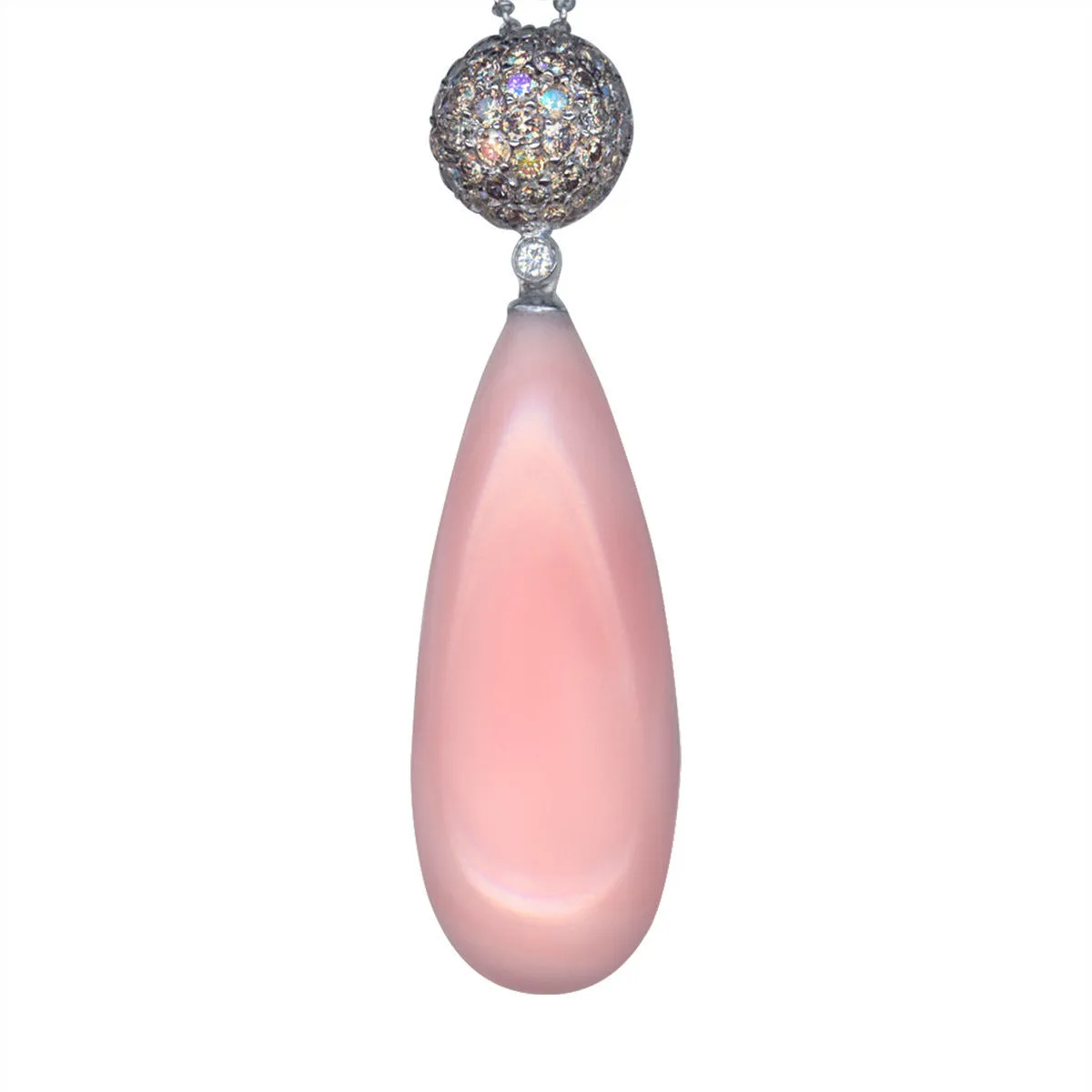 18K White Gold Teardrop Coral and Diamond Pendant