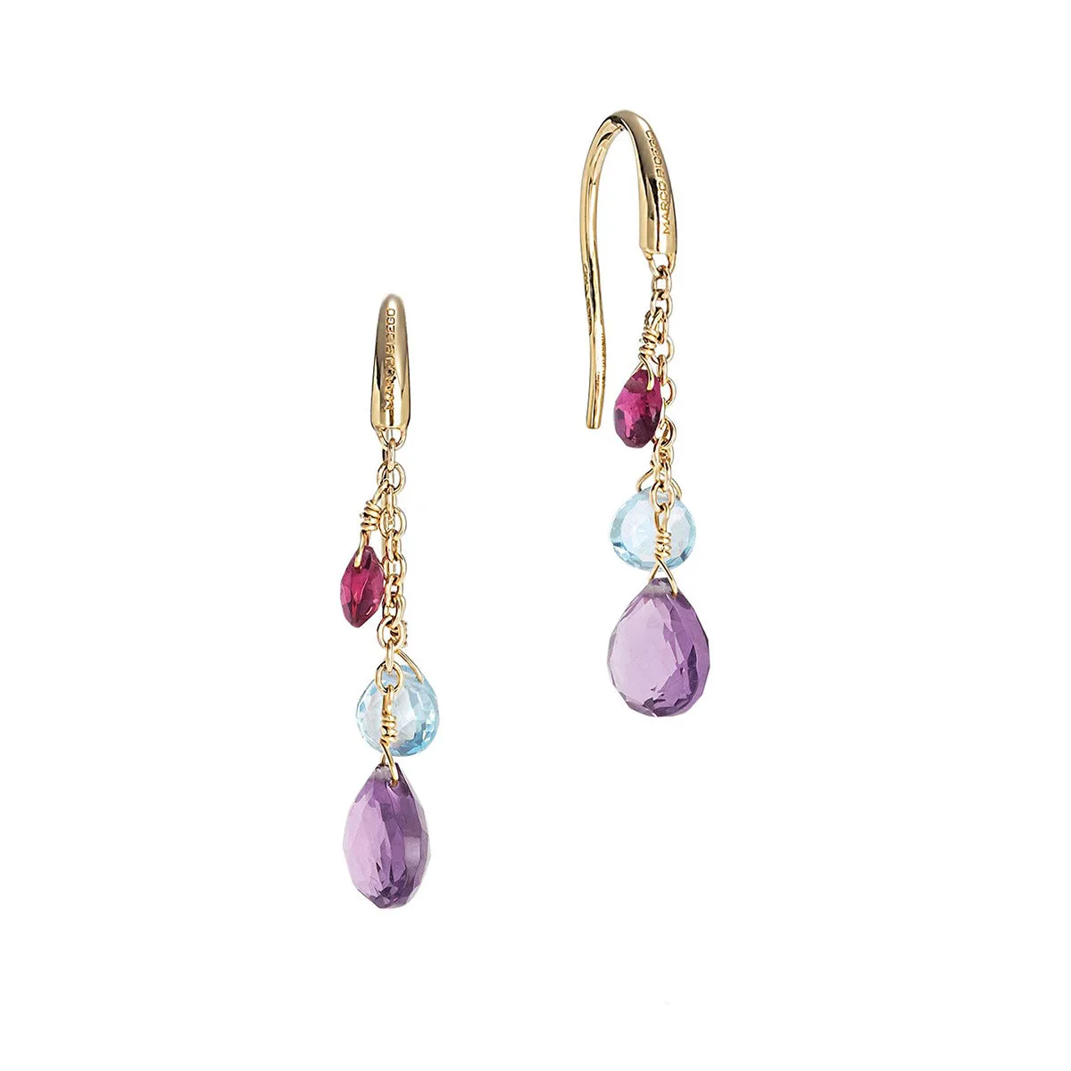 18K Yellow Gold Diamond Amethyst and Mixed Gemstone Short Drop Earrings