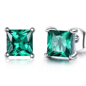 2.00 CTTW Sterling Silver Emerald Princess Cut Studs